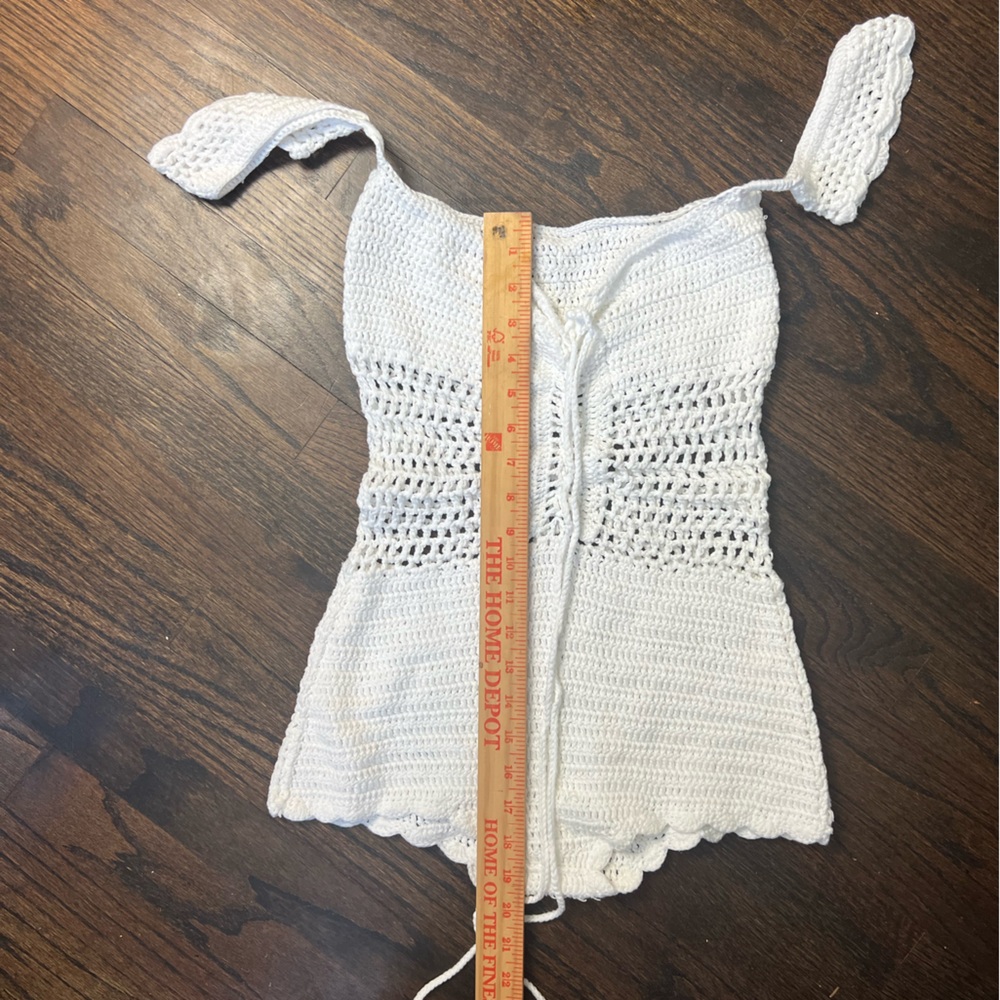 Absolutely stunning Hand Crochet romper or bathing suit! White cotton yarn small - Picture 12 of 13